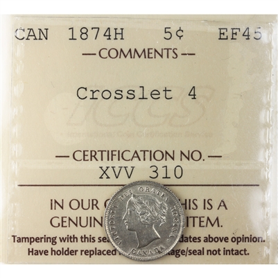 1874H Crosslet 4 Canada 5-cents ICCS Certified EF-45