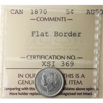 1870 Flat Border Canada 5-cents ICCS Certified AU-50