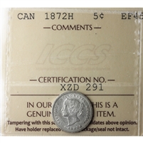 1872H Canada 5-cents ICCS Certified EF-45