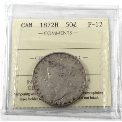 1872H Canada 50-cents ICCS Certified F-12