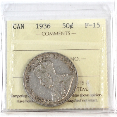 1936 Canada 50-cents ICCS Certified F-15