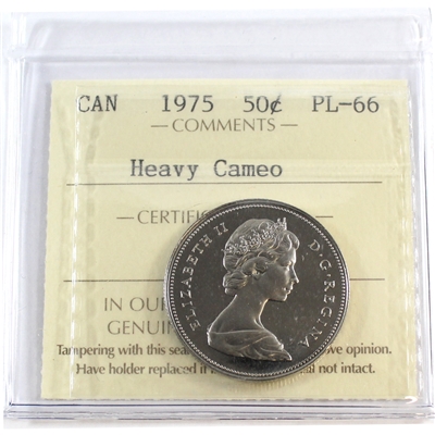 1975 Canada 50-cents ICCS Certified PL-66 Heavy Cameo