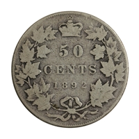 1892 Obv. 4 Canada 50-cents Very Good (VG-8) $