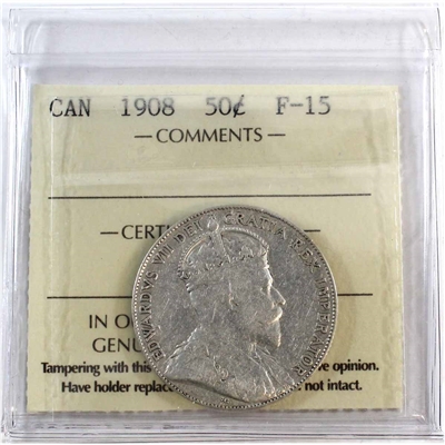 1908 Canada 50-cents ICCS Certified F-15