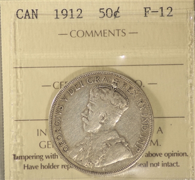 1912 Canada 50-cents ICCS Certified F-12