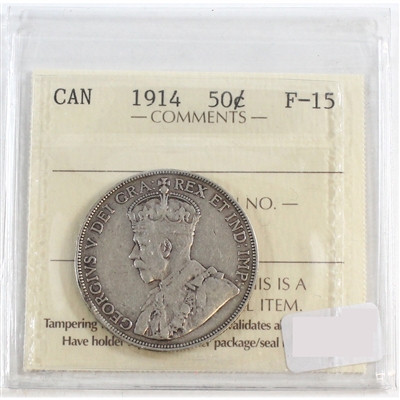 1914 Canada 50-cents ICCS Certified F-15