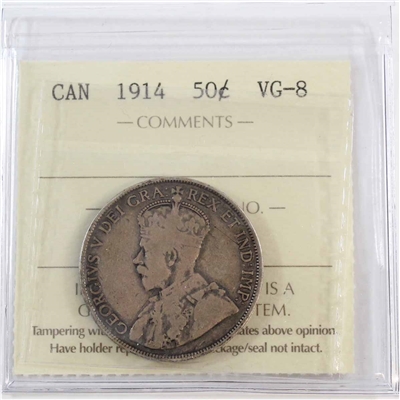 1914 Canada 50-cents ICCS Certified VG-8