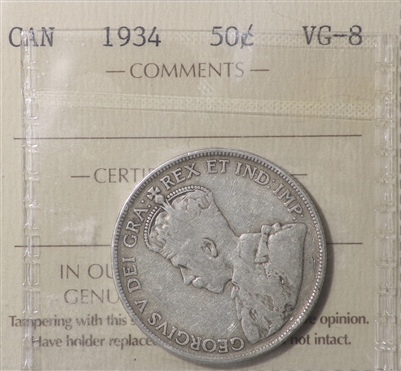 1934 Canada 50-cents ICCS Certified VG-8
