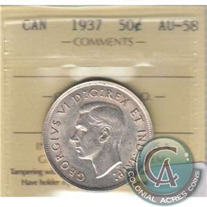 1937 Canada 50-cents ICCS Certified AU-58