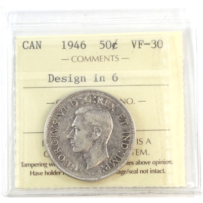1946 Design in 6 Canada 50-cents ICCS Certified VF-30