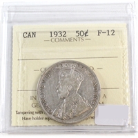 1932 Canada 50-cents ICCS Certified F-12