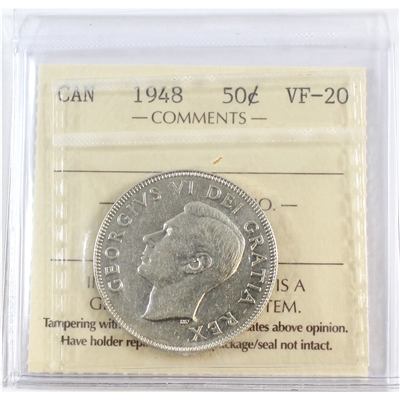 1948 Canada 50-cents ICCS Certified VF-20