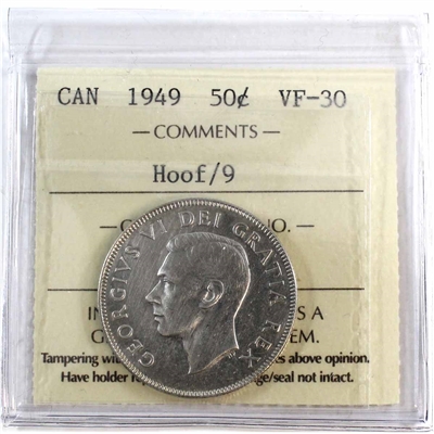 1949 Hoof Over 9 Canada 50-cents ICCS Certified VF-30