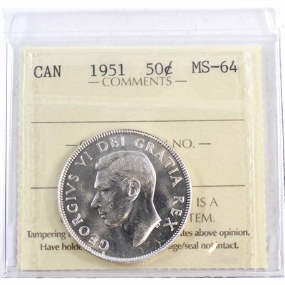 1951 Canada 50-cents ICCS Certified MS-64