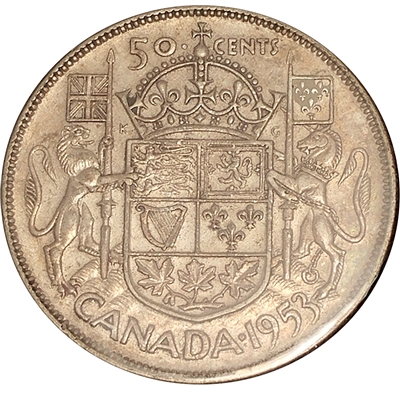 1953 Large Date SS Canada 50-cents F-VF (F-15)