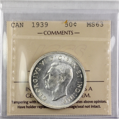 1939 Canada 50-cents ICCS Certified MS-63 (XXP 471)