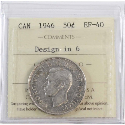 1946 Design in 6 Canada 50-cents ICCS Certified EF-40