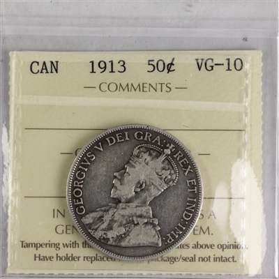 1913 Canada 50-cents ICCS Certified VG-10