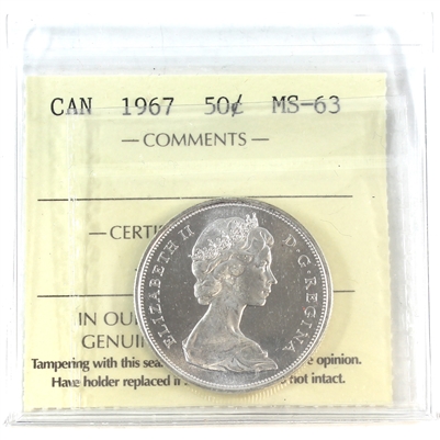 1967 Canada 50-cents ICCS Certified MS-63