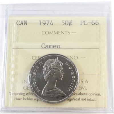 1974 Canada 50-cents ICCS Certified PL-66 Cameo