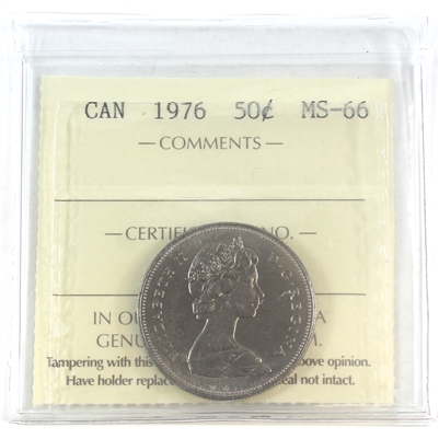 1976 Canada 50-cents ICCS Certified MS-66
