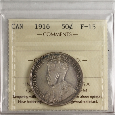 1916 Canada 50-cents ICCS Certified F-15