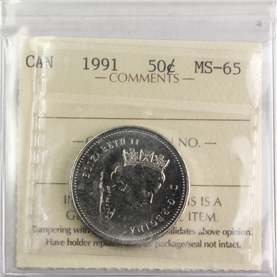 1991 Canada 50-cents ICCS Certified MS-65