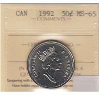 1992 Canada 50-cents ICCS Certified MS-65