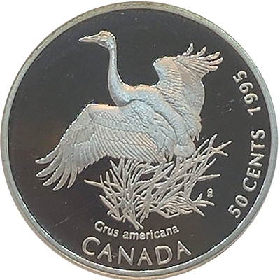 1995 Canada Whooping Crane (Grus americana) 50-cents Silver Proof_