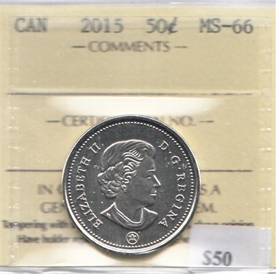 2015 Canada 50-cents ICCS Certified MS-66