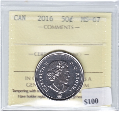 2016 Canada 50-cents ICCS Certified MS-67