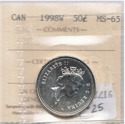 1998W Canada 50-cents ICCS Certified MS-65