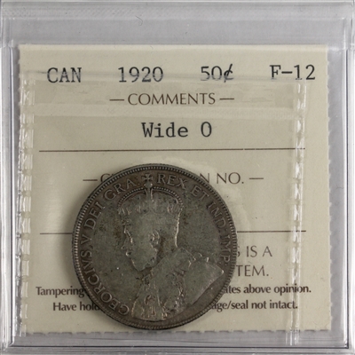 1920 Wide O Canada 50-cents ICCS Certified F-12