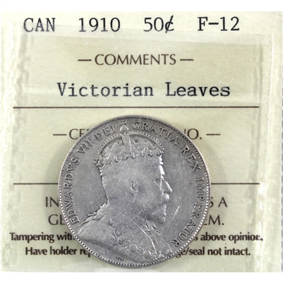1910 Victorian Leaves Canada 50-cents ICCS Certified F-12