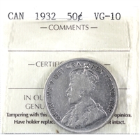 1932 Canada 50-cents ICCS Certified VG-10