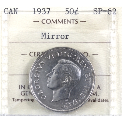 1937 Mirror Canada 50-cents ICCS Certified SP-62 (OG 384)