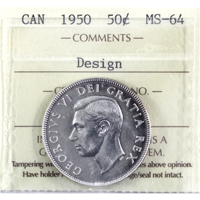 1950 Design Canada 50-cents ICCS Certified MS-64