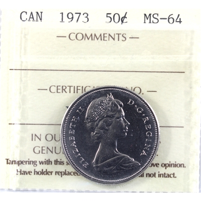 1973 Canada 50-cents ICCS Certified MS-64 Heavy Cameo