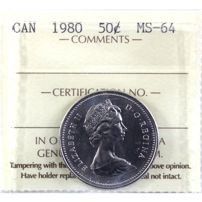 1980 Canada 50-cents ICCS Certified MS-64
