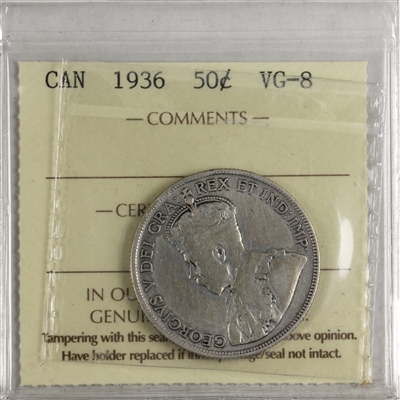 1936 Canada 50-cents ICCS Certified VG-8