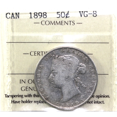 1898 Canada 50-cents ICCS Certified VG-8