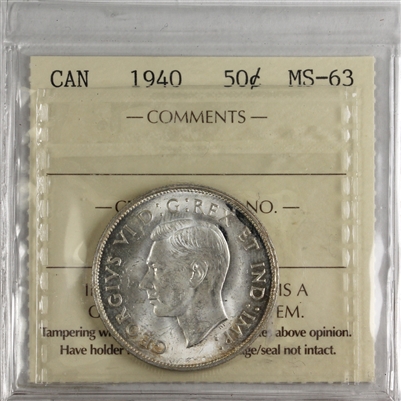1940 Canada 50-cents ICCS Certified MS-63