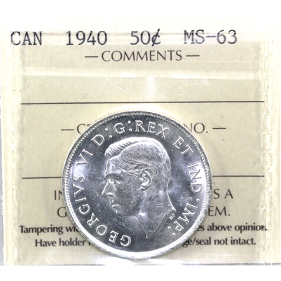 1940 Canada 50-cents ICCS Certified MS-63