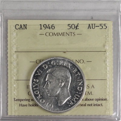 1946 Canada 50-cents ICCS Certified AU-55