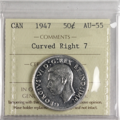 1947 Curved Right 7 50-cents ICCS Certified AU-55
