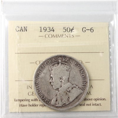 1934 Canada 50-cents ICCS Certified G-6