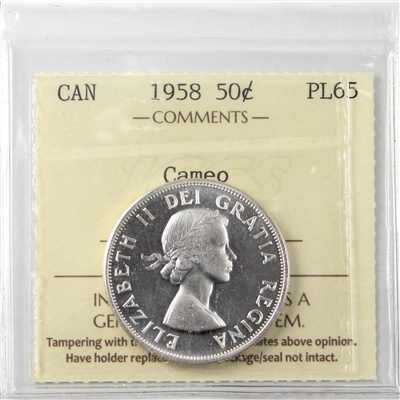 1958 Canada 50-cents ICCS Certified PL-65 Cameo