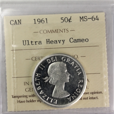 1961 Canada 50-cents ICCS Certified MS-64 UHC