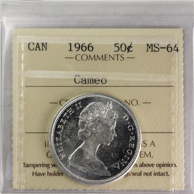 1966 Canada 50-cents ICCS Certified MS-64 Cameo