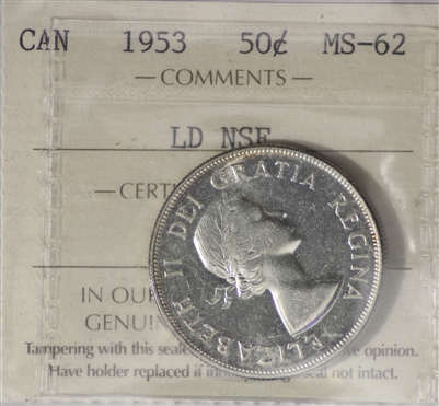 1953 Large Date, NSF Canada 50-cents ICCS Certified MS-62